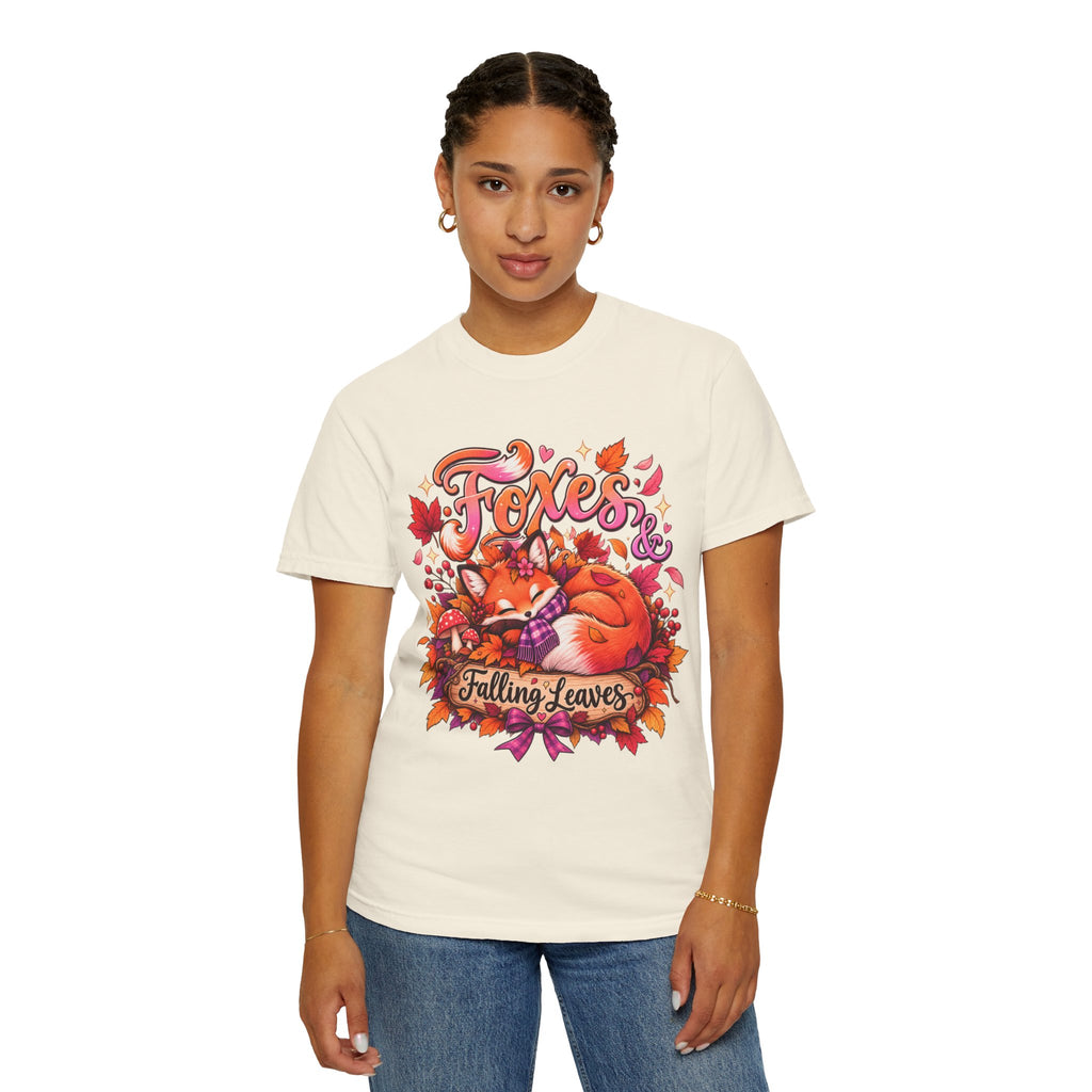 Foxes & Falling Leaves T-Shirt — Cozy Autumn Fox Graphic Tee