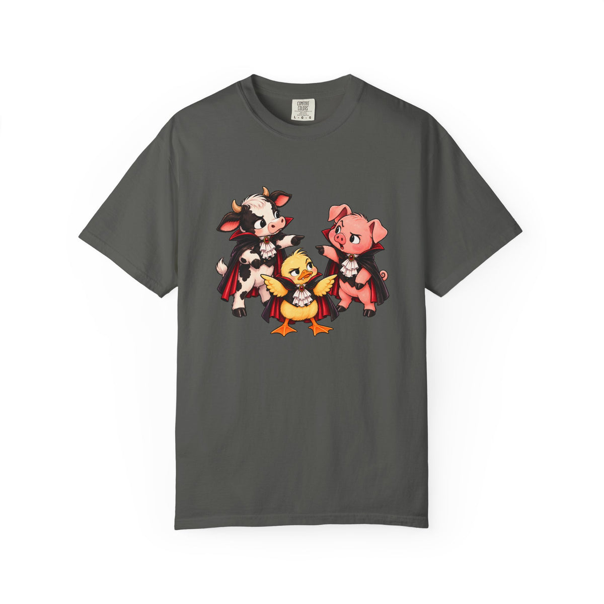 "This is why we have a wardrobe meeting first!" Cow, Pig & Chick Cartoon Graphic Tee