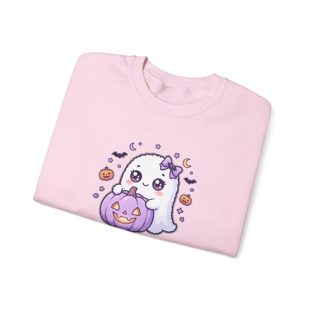 Crewneck Sweatshirt — "Too Cute to Spook" Ghost Pumpkin Halloween Pullover