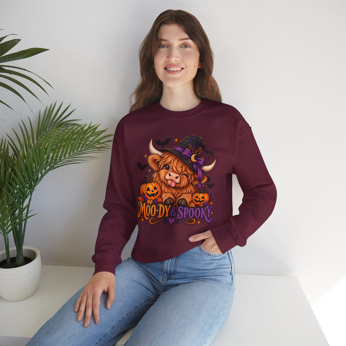"Moo-dy & Spooky" Highland cow sweatshirt