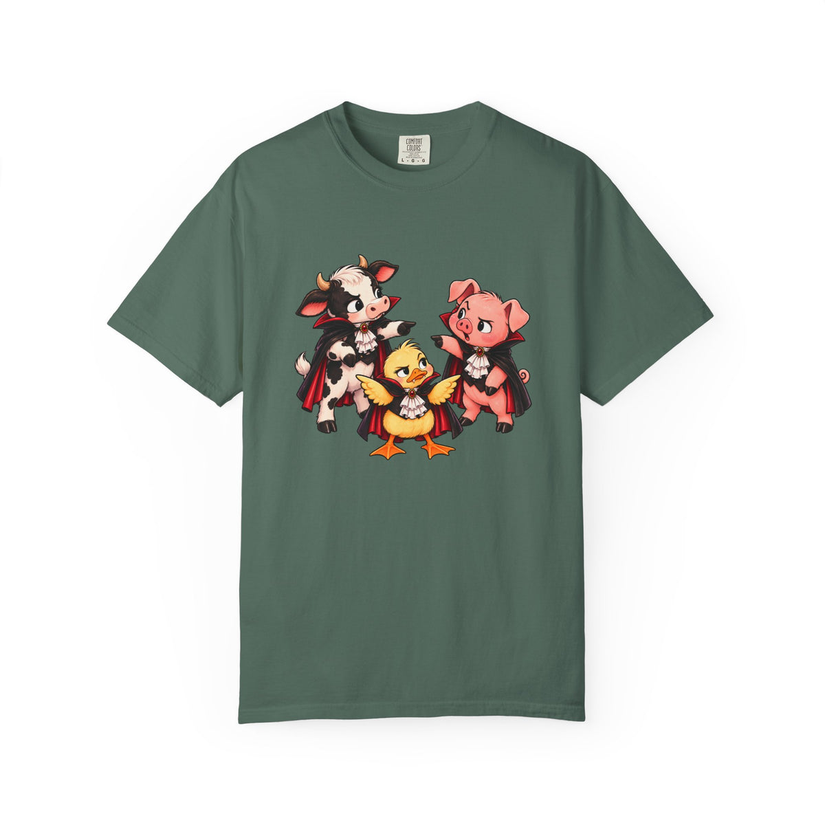 "This is why we have a wardrobe meeting first!" Cow, Pig & Chick Cartoon Graphic Tee