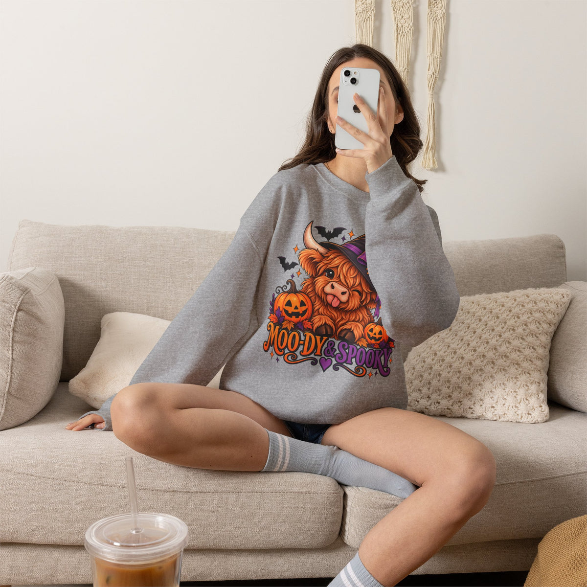 "Moo-dy & Spooky" Highland cow sweatshirt