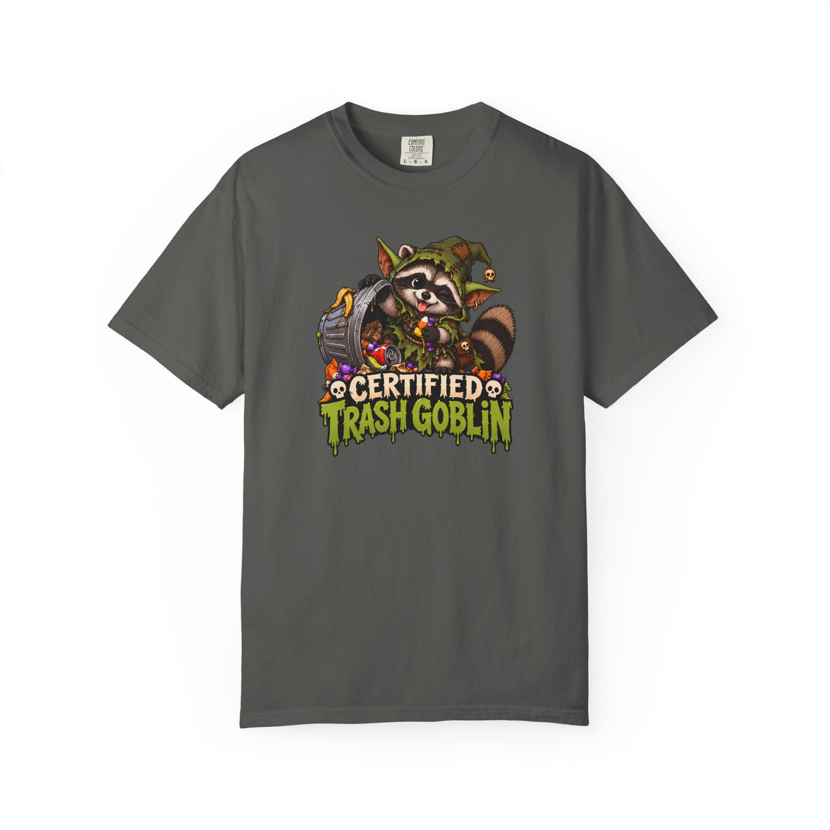 Certified Trash Goblin T-Shirt — Cute Mischief Raccoon Graphic Tee