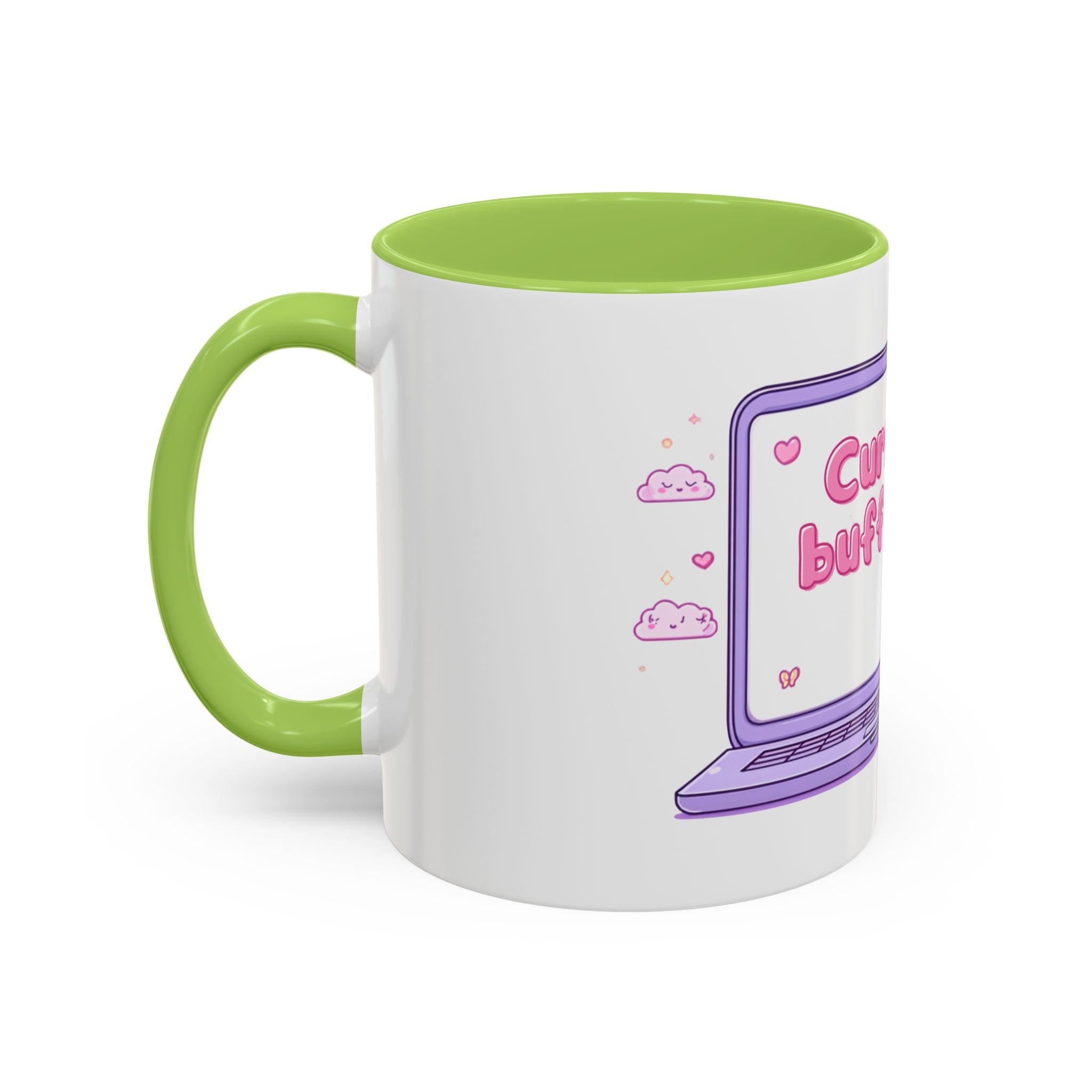 Accent Coffee Mug — "Currently Buffering" Cute Kawaii Laptop Design