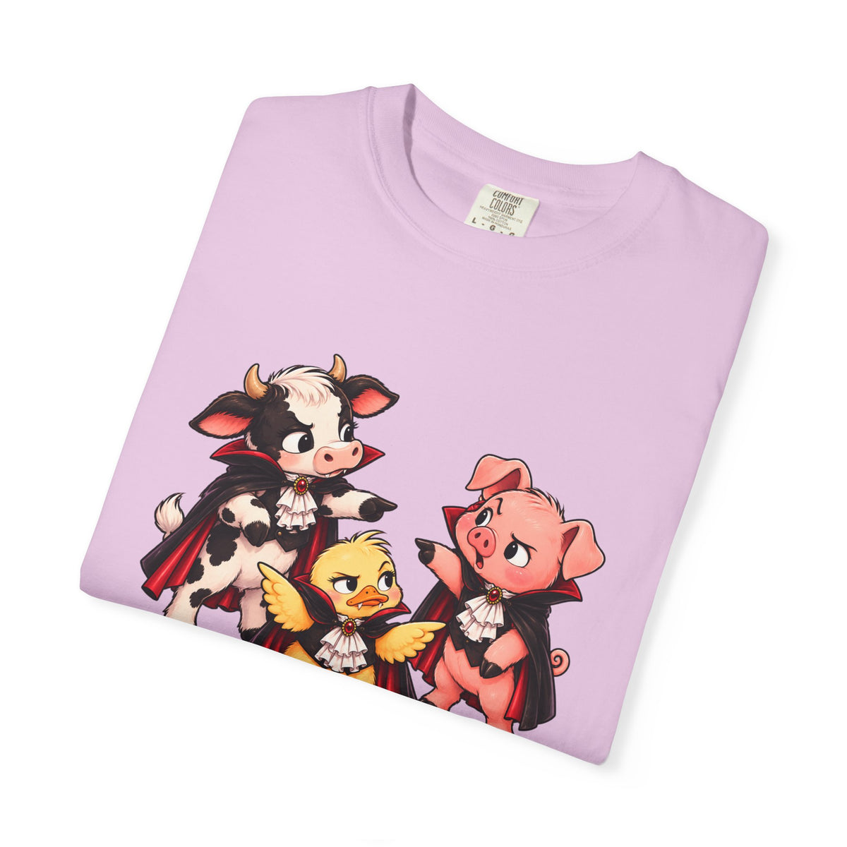 "This is why we have a wardrobe meeting first!" Cow, Pig & Chick Cartoon Graphic Tee