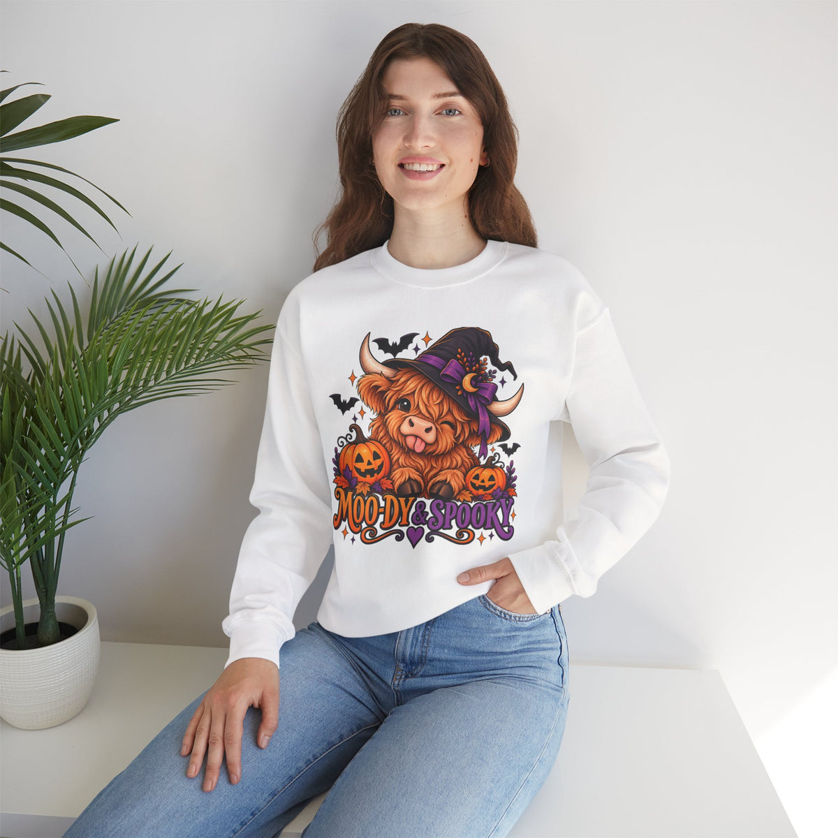 "Moo-dy & Spooky" Highland cow sweatshirt