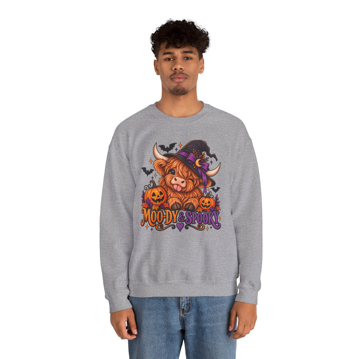 "Moo-dy & Spooky" Highland cow sweatshirt