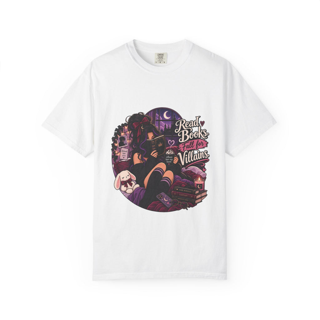T-Shirt — "Ready Book & Fall for Villains" Gothic Reading Graphic Tee