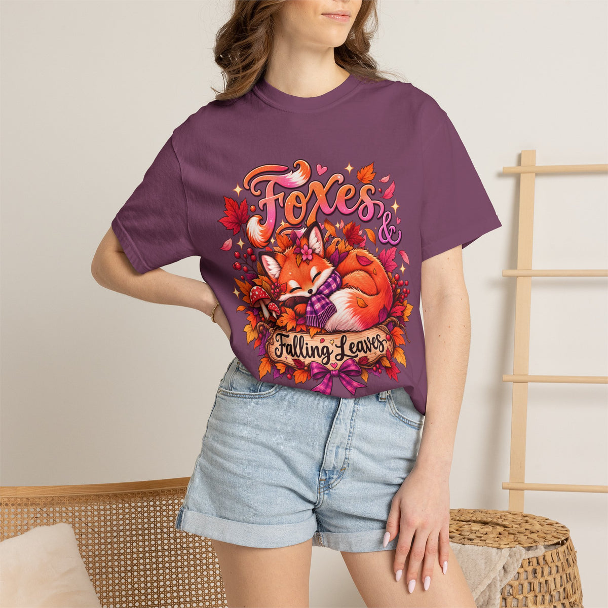 Foxes & Falling Leaves T-Shirt — Cozy Autumn Fox Graphic Tee