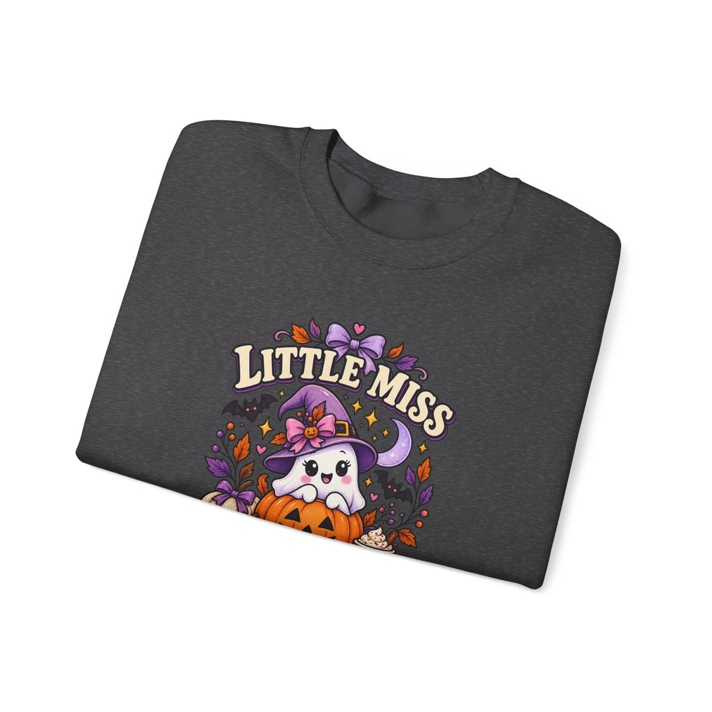 Little Miss Spooky Season Sweatshirt — Cute Halloween Ghost & Pumpkin Crewneck