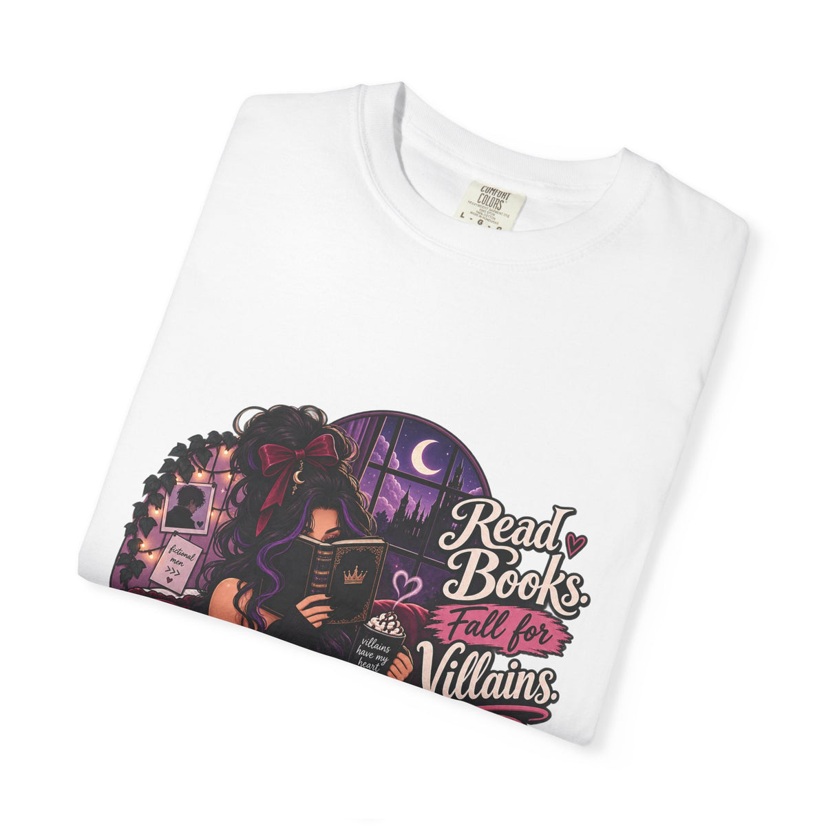 T-Shirt — "Ready Book & Fall for Villains" Gothic Reading Graphic Tee