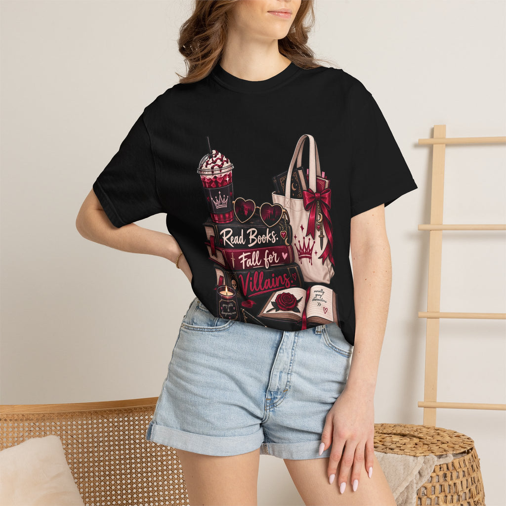 Bookish Villains Graphic T-Shirt — "Read Books I Fall for Villains"