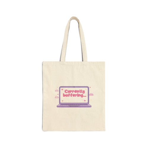 Canvas Tote Bag — "Currently Buffering" Cute Laptop Graphic, Cute Aesthetic Cotton Shopper