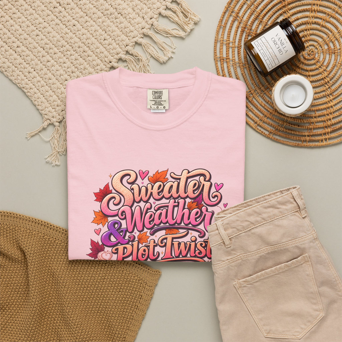 Sweater Weather Plot Twists Tee — Cozy Autumn Book Lover T-Shirt