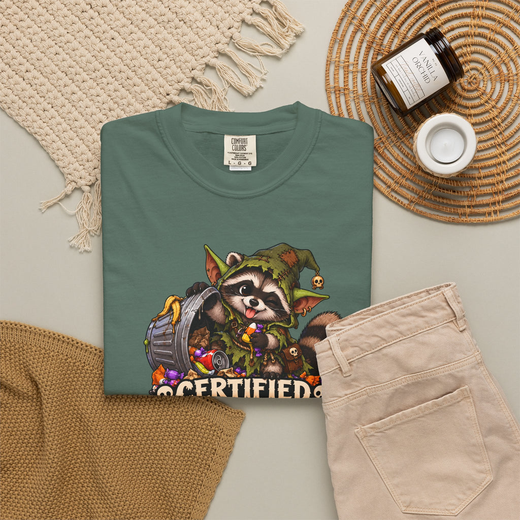 Certified Trash Goblin T-Shirt — Cute Mischief Raccoon Graphic Tee