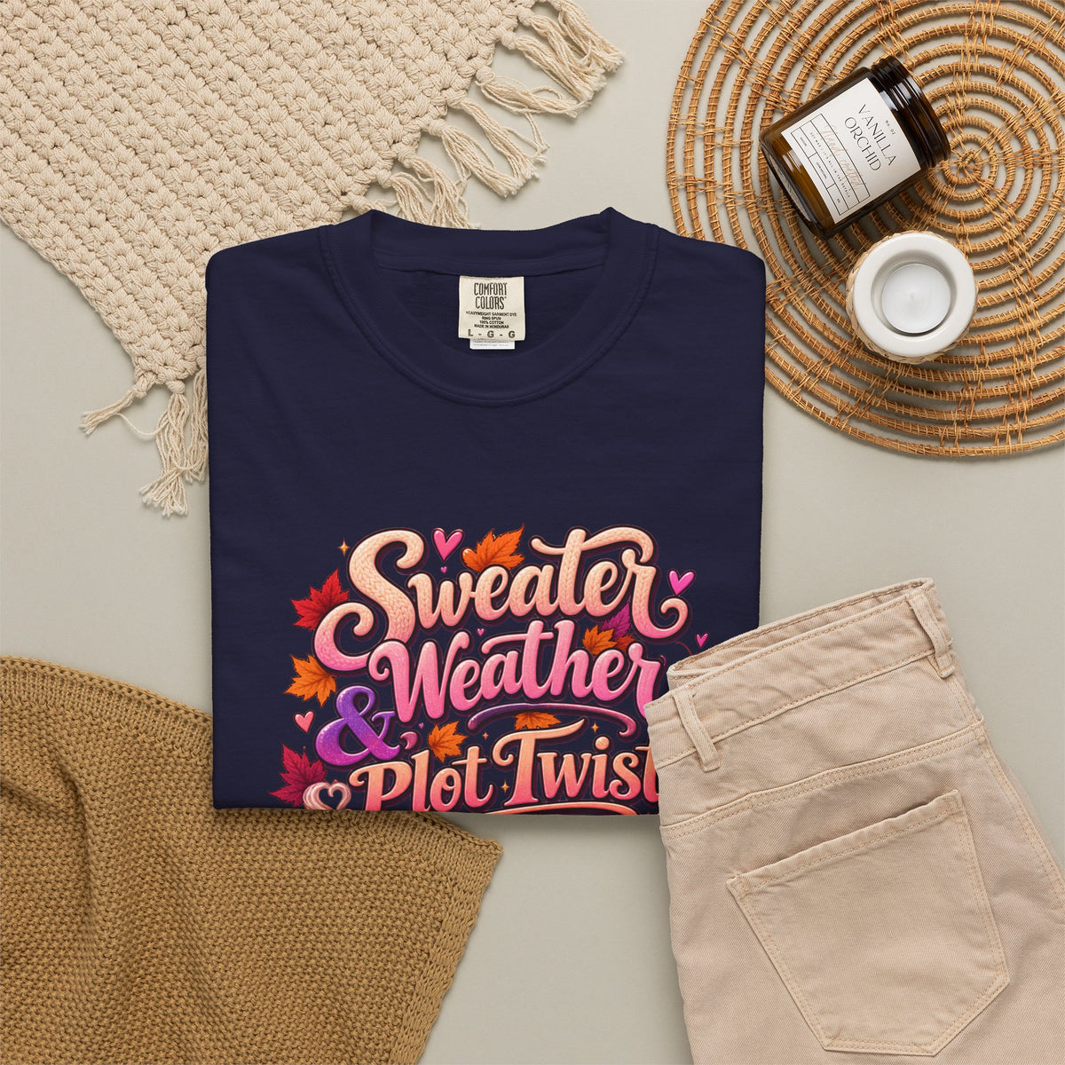 Sweater Weather Plot Twists Tee — Cozy Autumn Book Lover T-Shirt