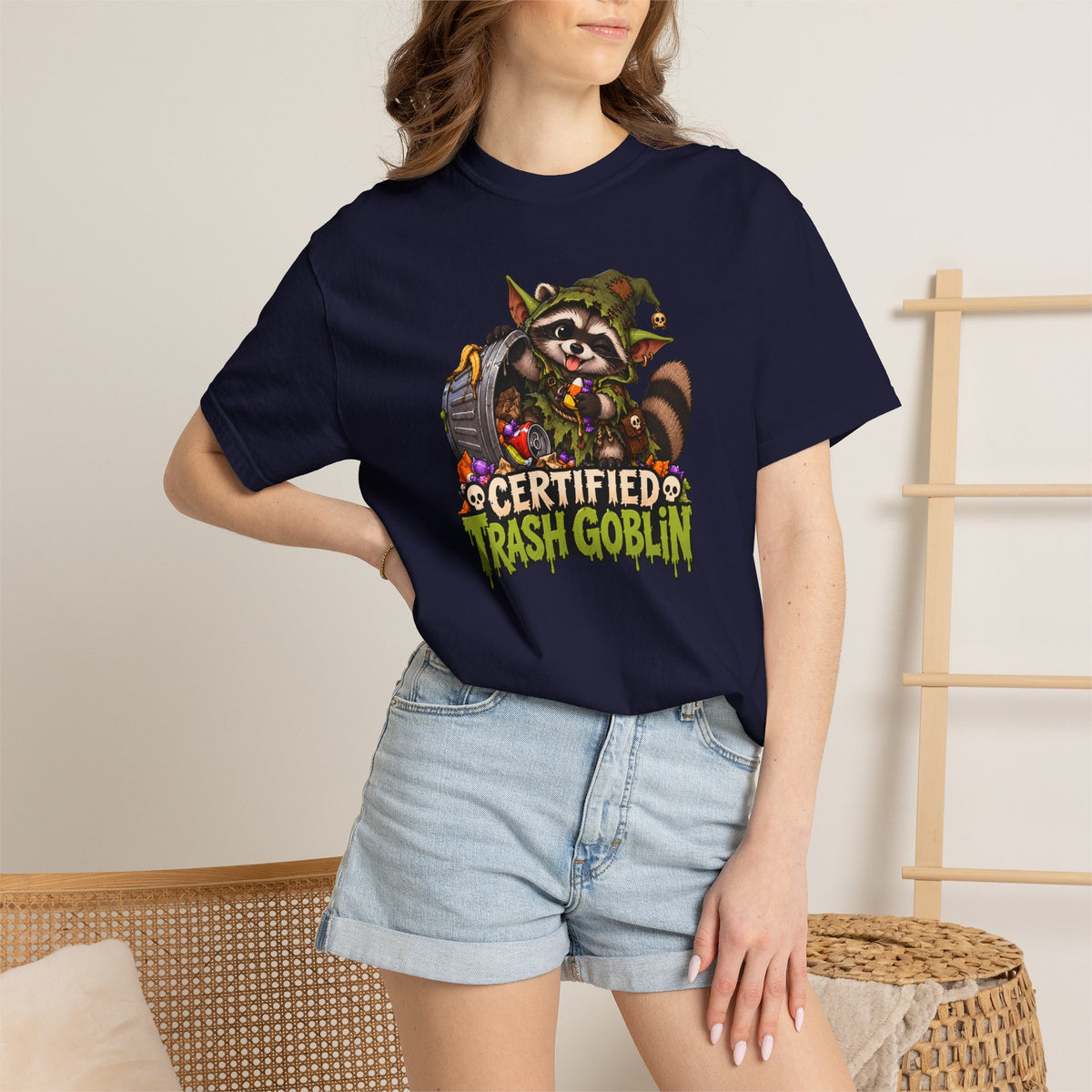 Certified Trash Goblin T-Shirt — Cute Mischief Raccoon Graphic Tee