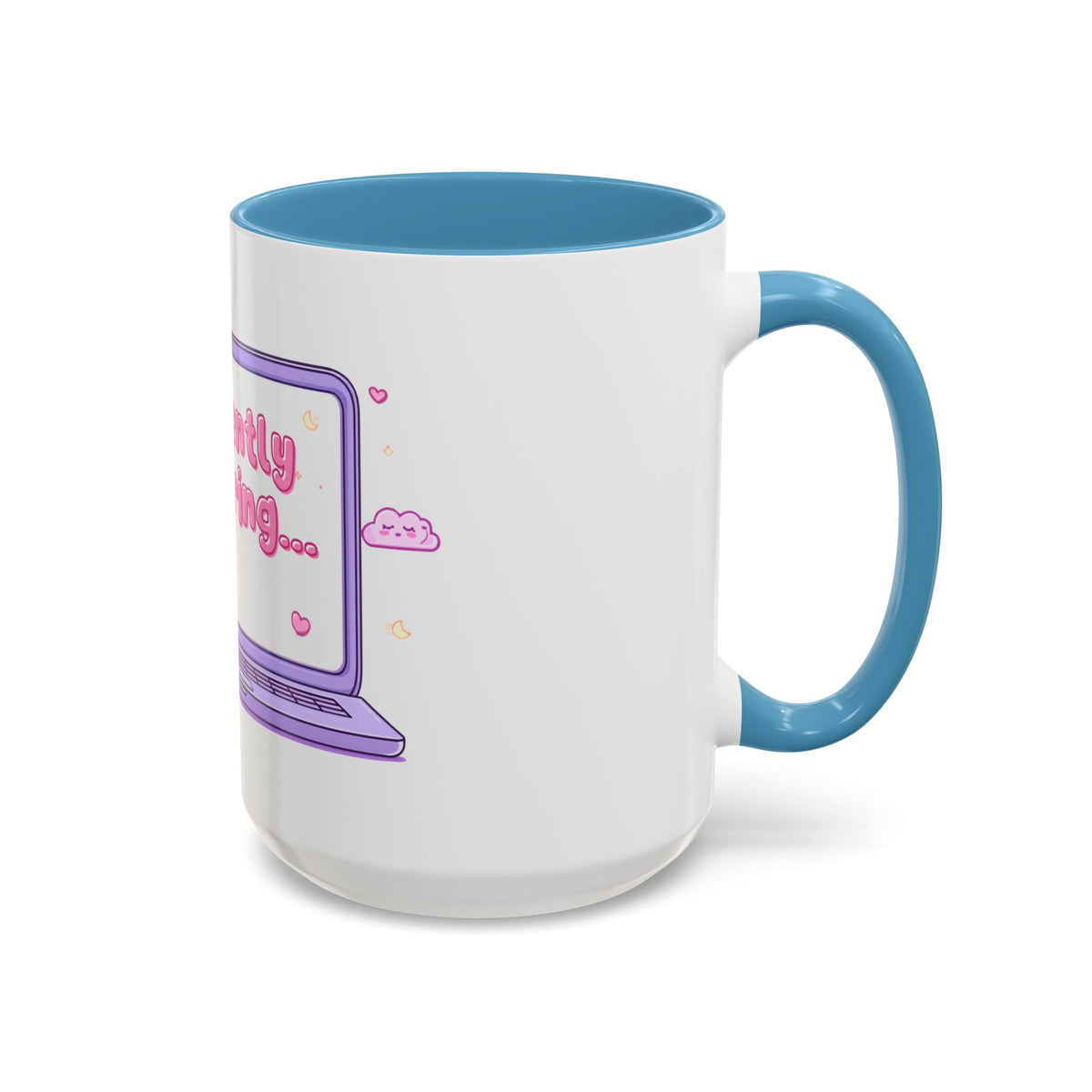 Accent Coffee Mug — "Currently Buffering" Cute Kawaii Laptop Design