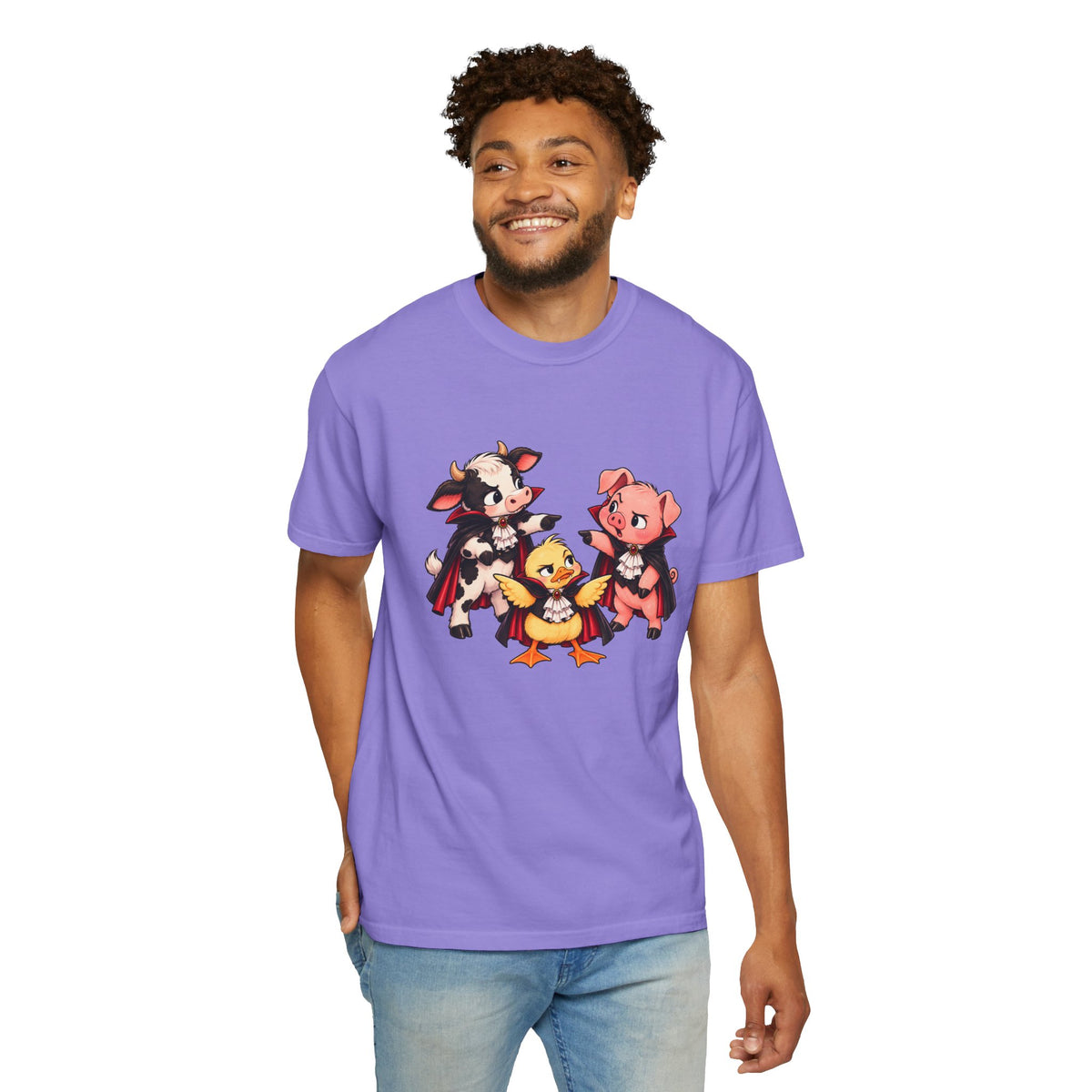 "This is why we have a wardrobe meeting first!" Cow, Pig & Chick Cartoon Graphic Tee