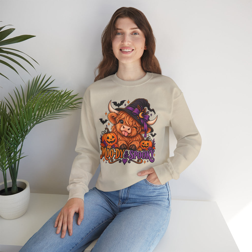 "Moo-dy & Spooky" Highland cow sweatshirt
