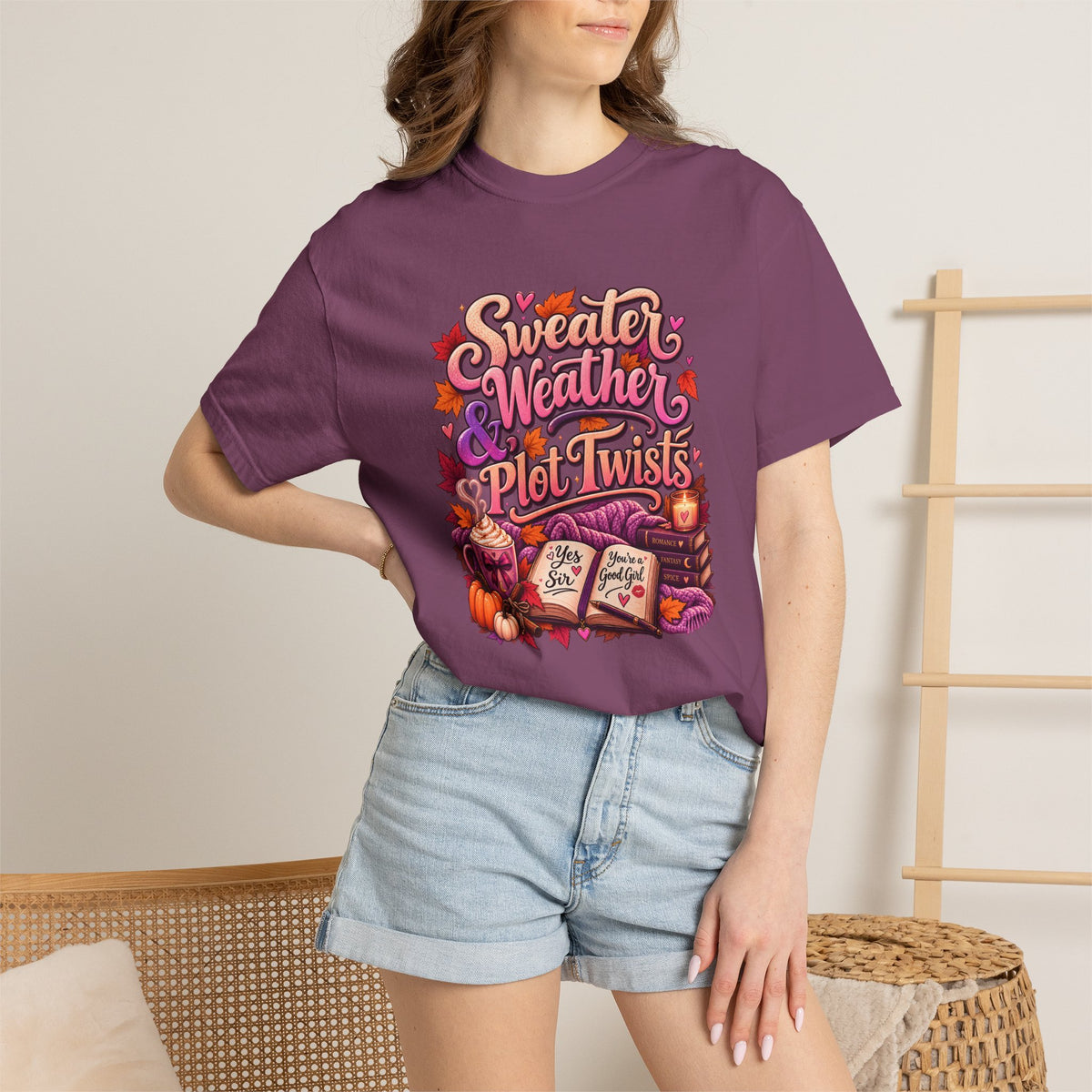 Sweater Weather Plot Twists Tee — Cozy Autumn Book Lover T-Shirt