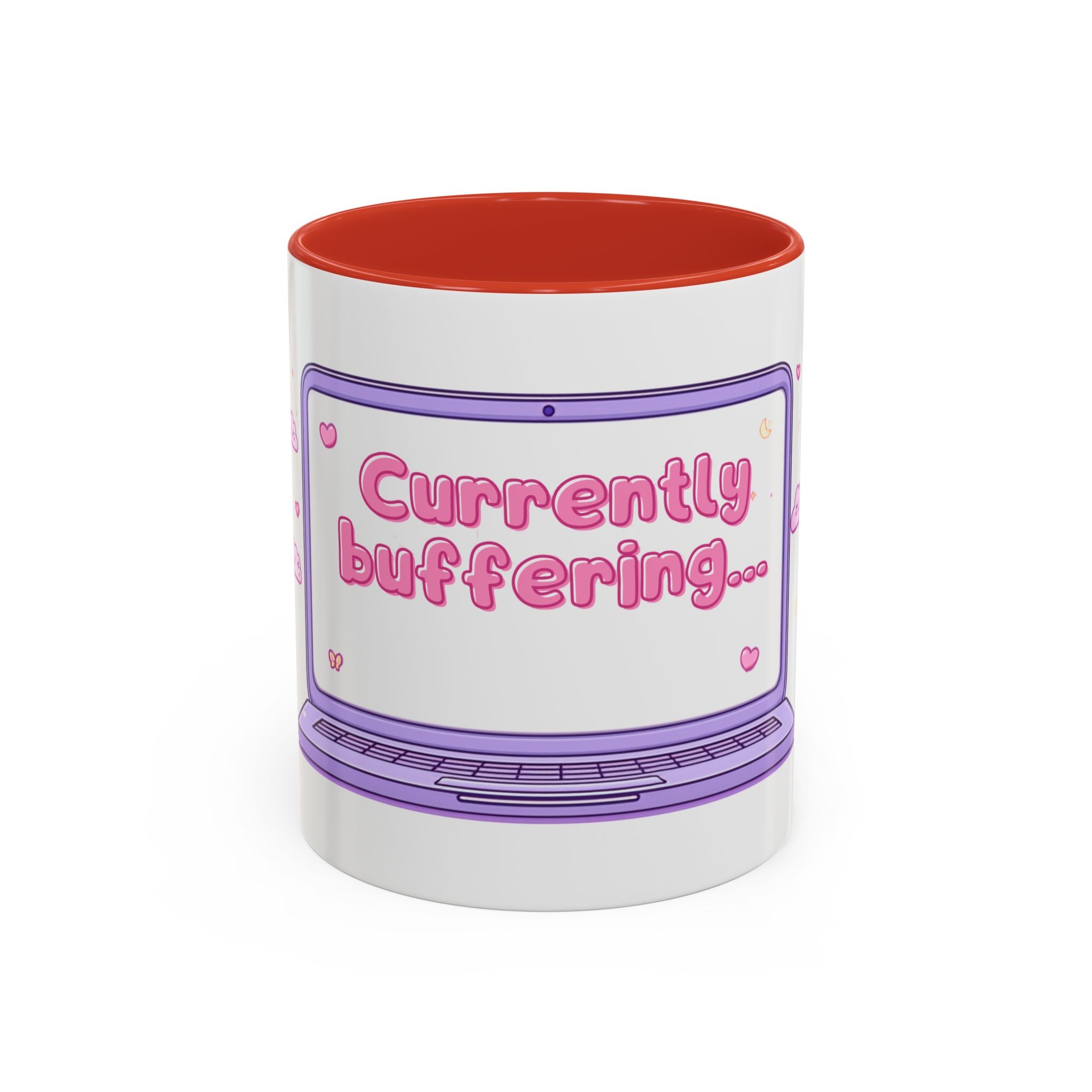 Accent Coffee Mug — "Currently Buffering" Cute Kawaii Laptop Design