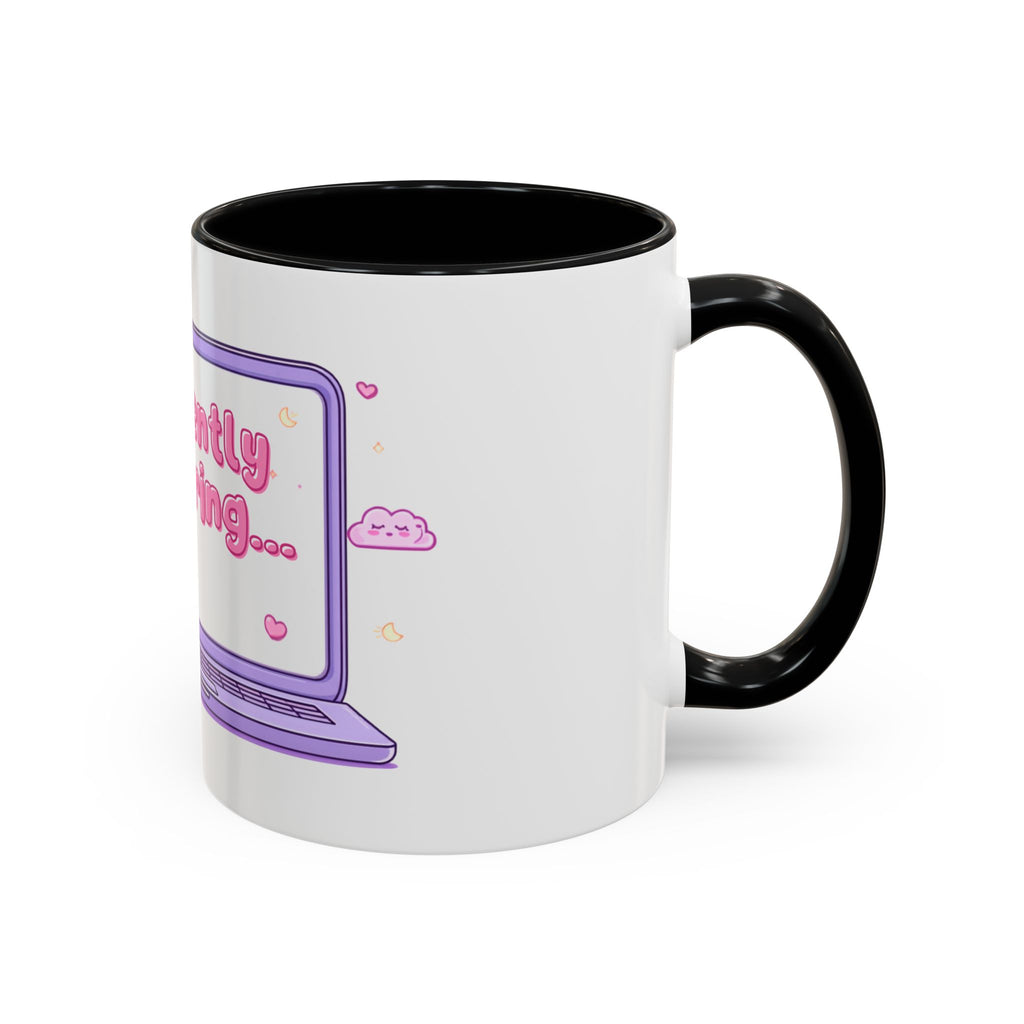 Accent Coffee Mug — "Currently Buffering" Cute Kawaii Laptop Design