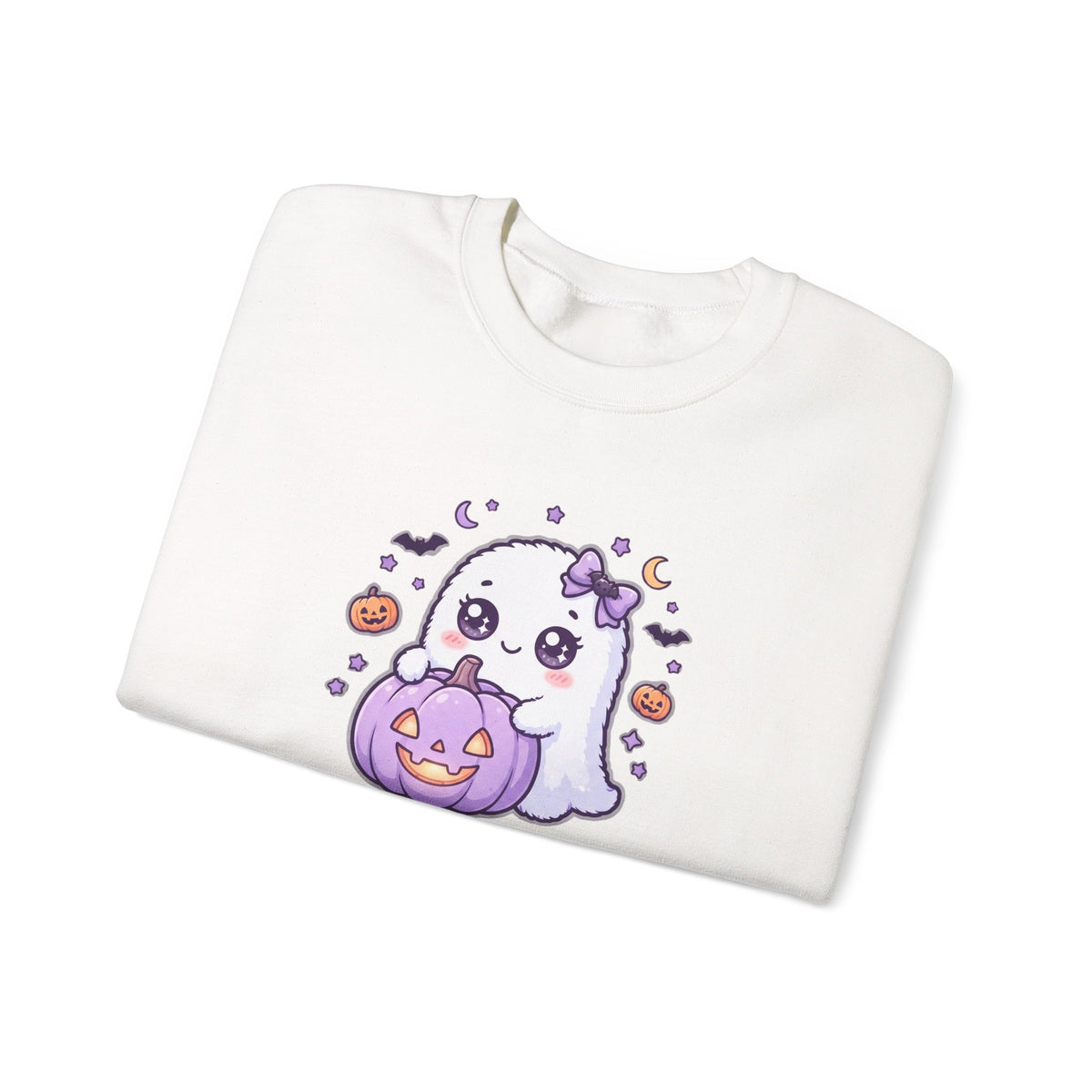 Crewneck Sweatshirt — "Too Cute to Spook" Ghost Pumpkin Halloween Pullover