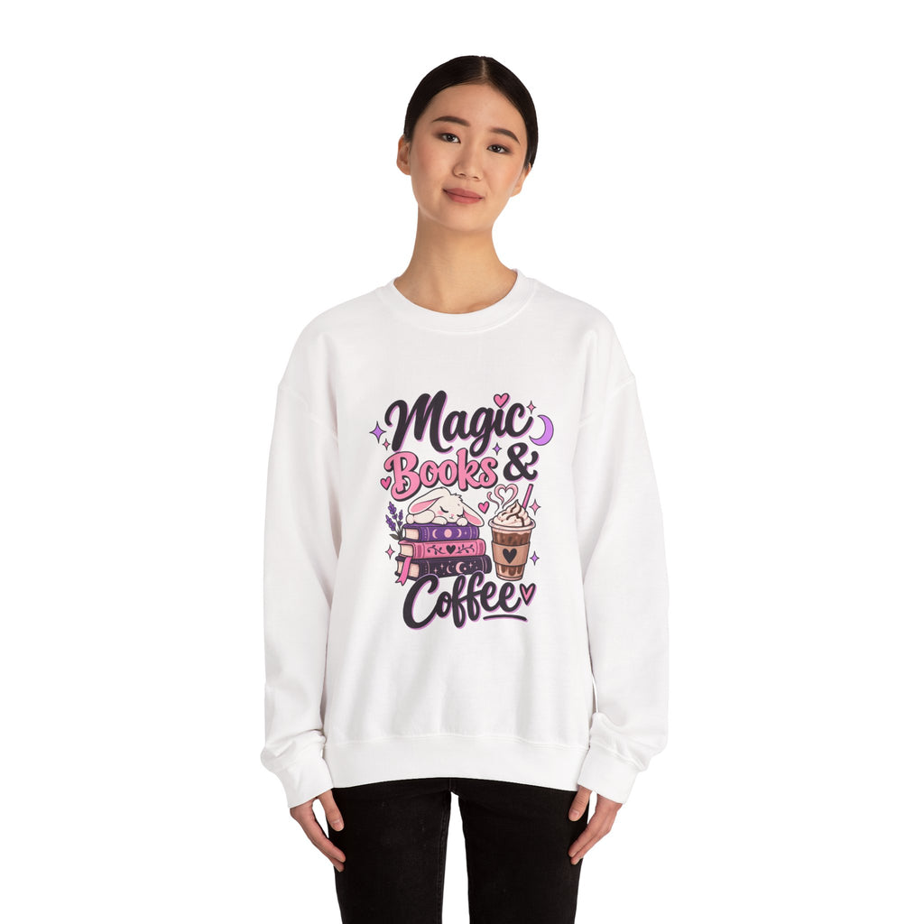 Sweatshirt — "Magic, Books & Coffee" Cozy Reading Crewneck