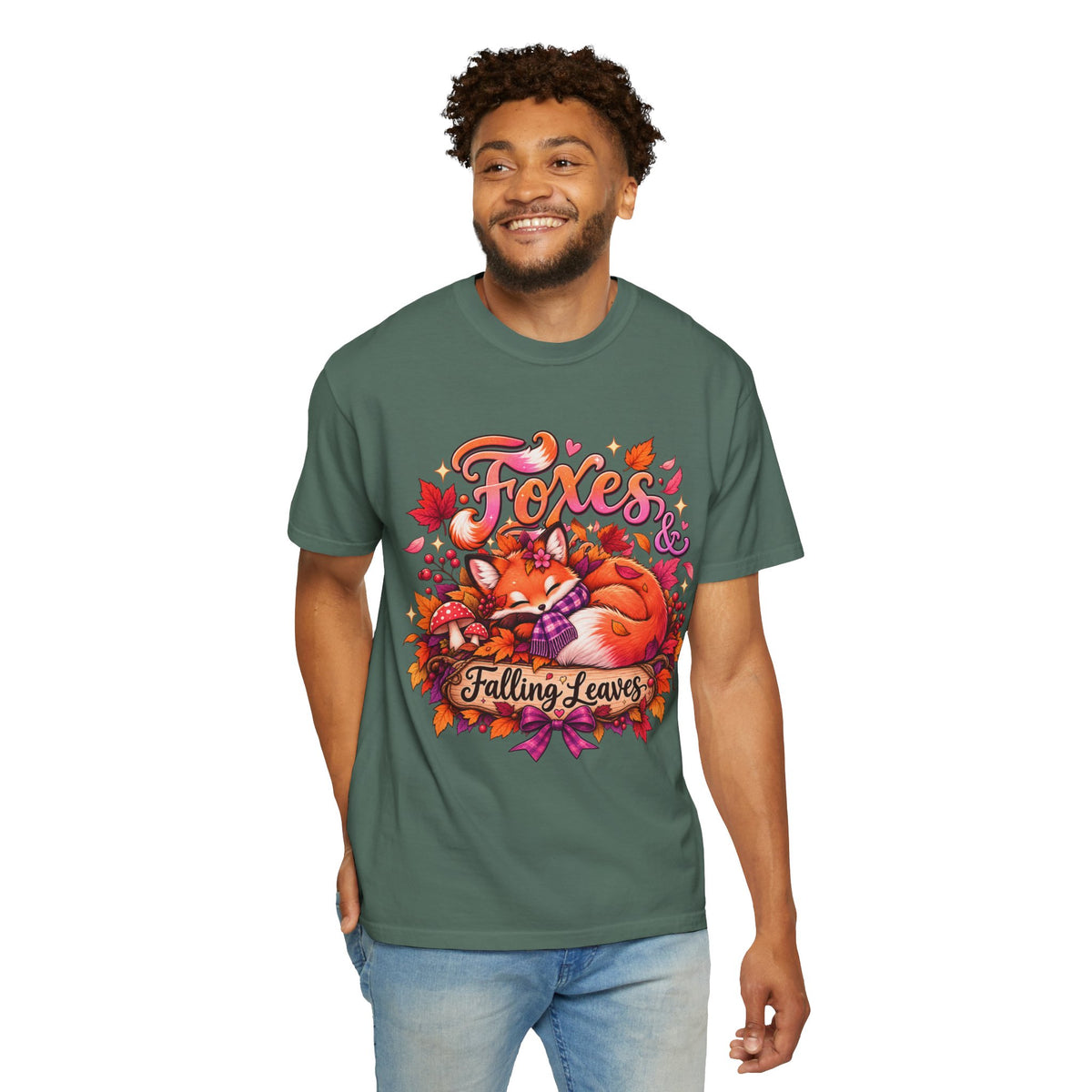 Foxes & Falling Leaves T-Shirt — Cozy Autumn Fox Graphic Tee