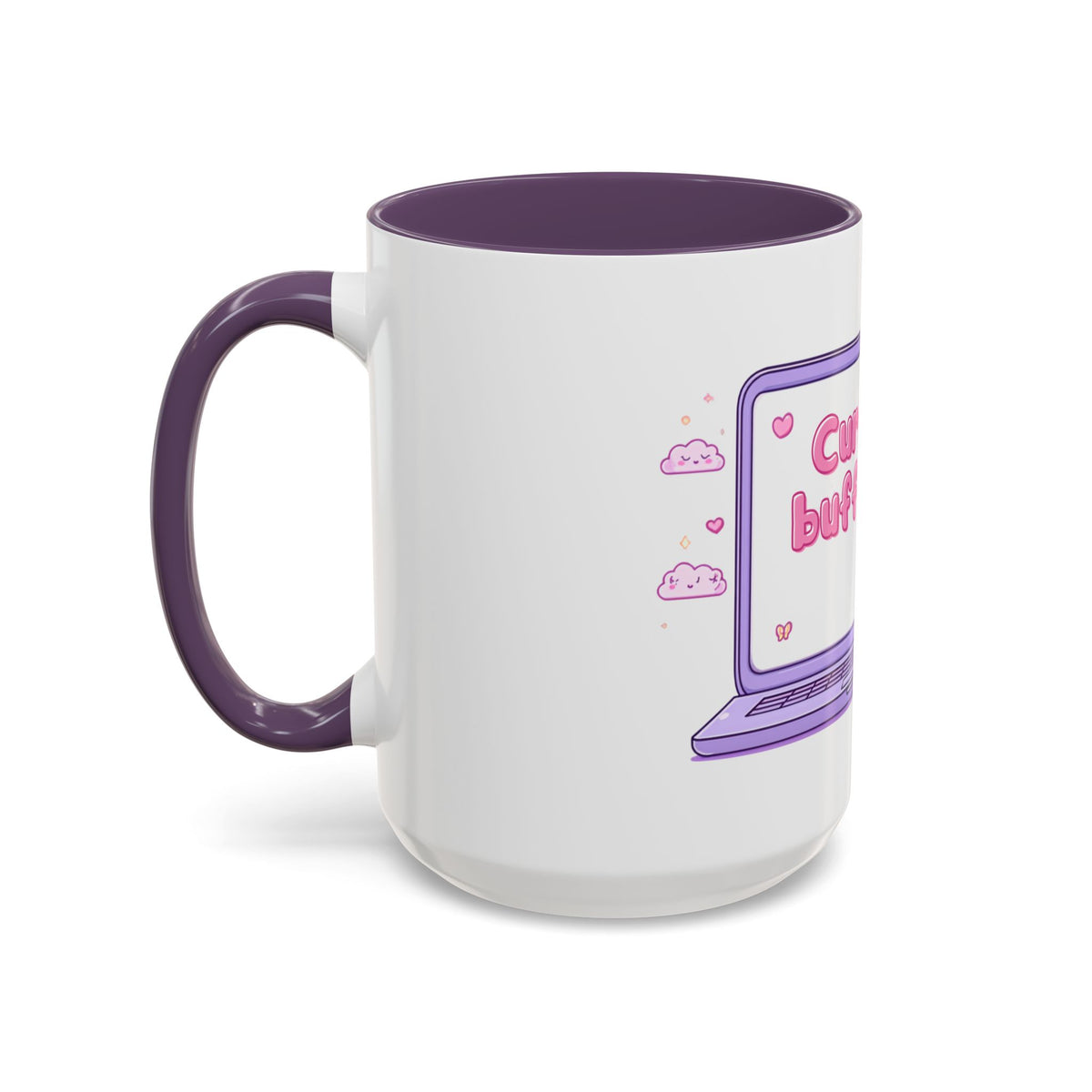 Accent Coffee Mug — "Currently Buffering" Cute Kawaii Laptop Design