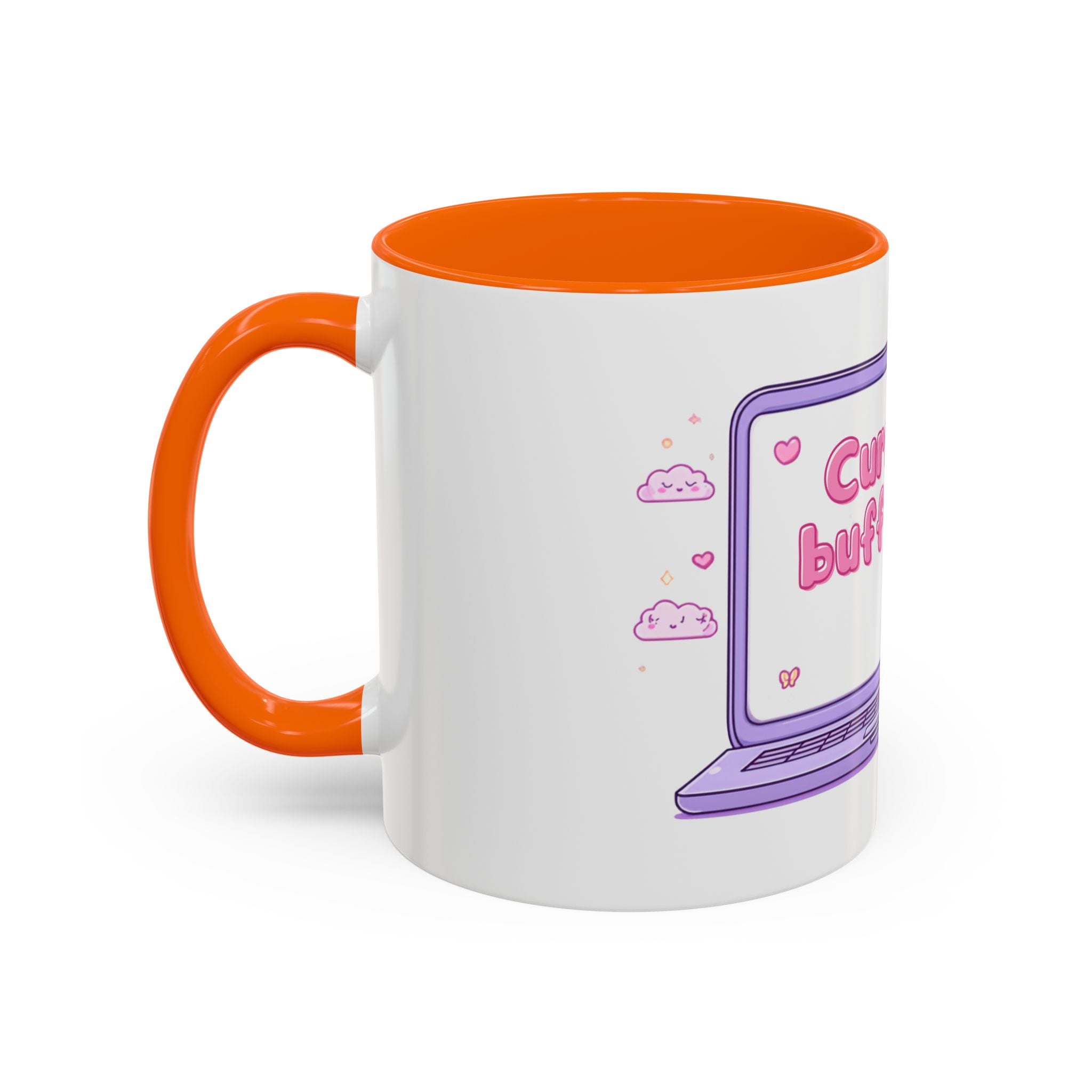 Accent Coffee Mug — "Currently Buffering" Cute Kawaii Laptop Design