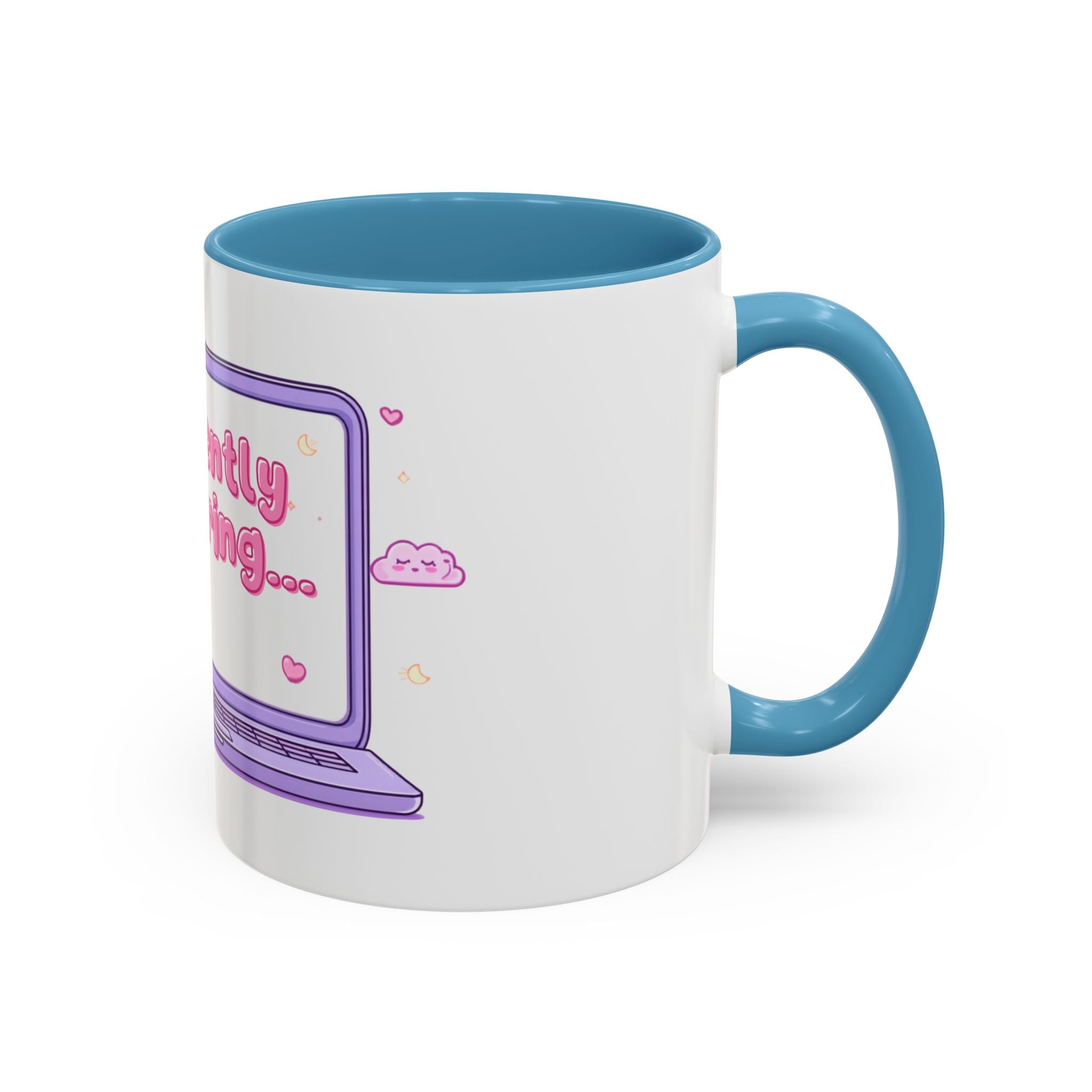 Accent Coffee Mug — "Currently Buffering" Cute Kawaii Laptop Design