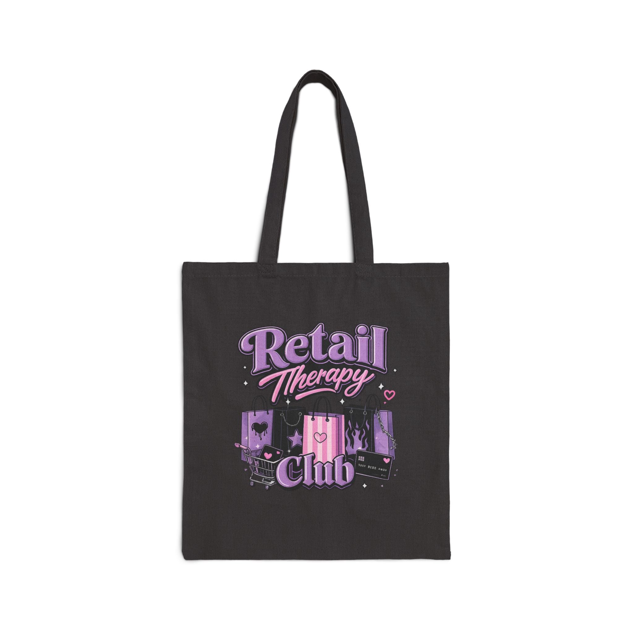 Tote Bag — "Retail Therapy Club" Pink Shopping Bags Canvas Tote