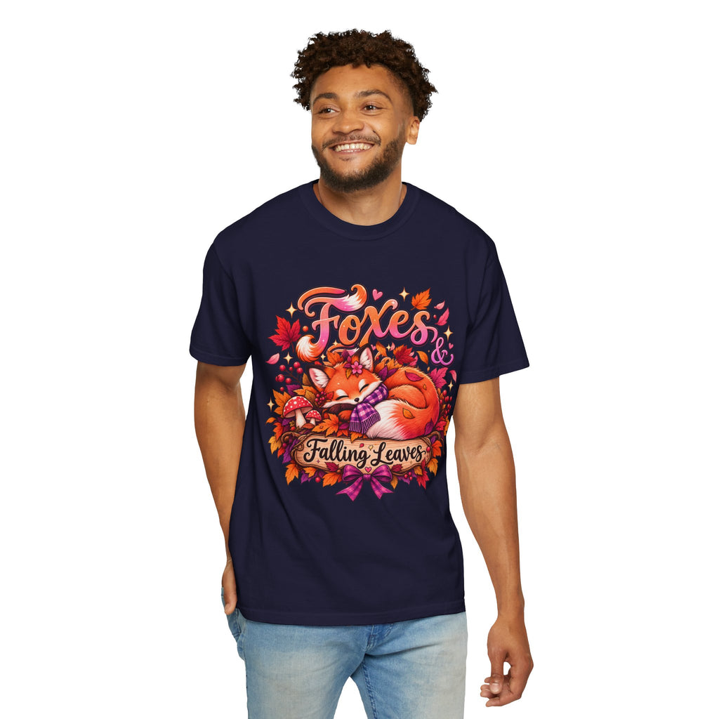 Foxes & Falling Leaves T-Shirt — Cozy Autumn Fox Graphic Tee