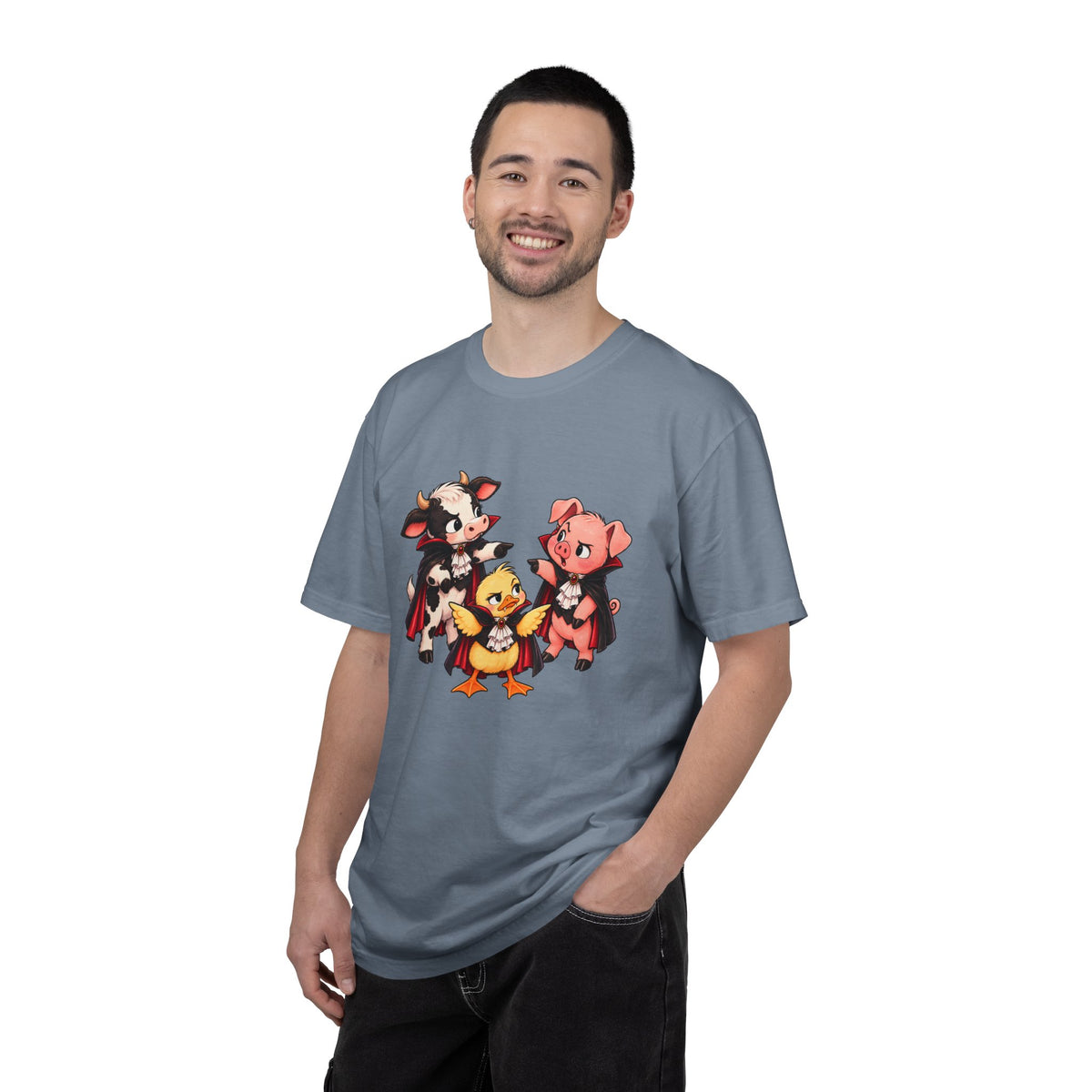 "This is why we have a wardrobe meeting first!" Cow, Pig & Chick Cartoon Graphic Tee