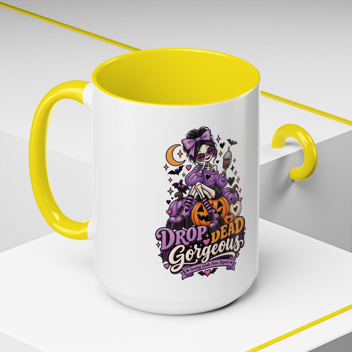 Halloween Coffee Mug — 'Drop Dead Gorgeous' Gothic Pumpkin Witch Accent Mug