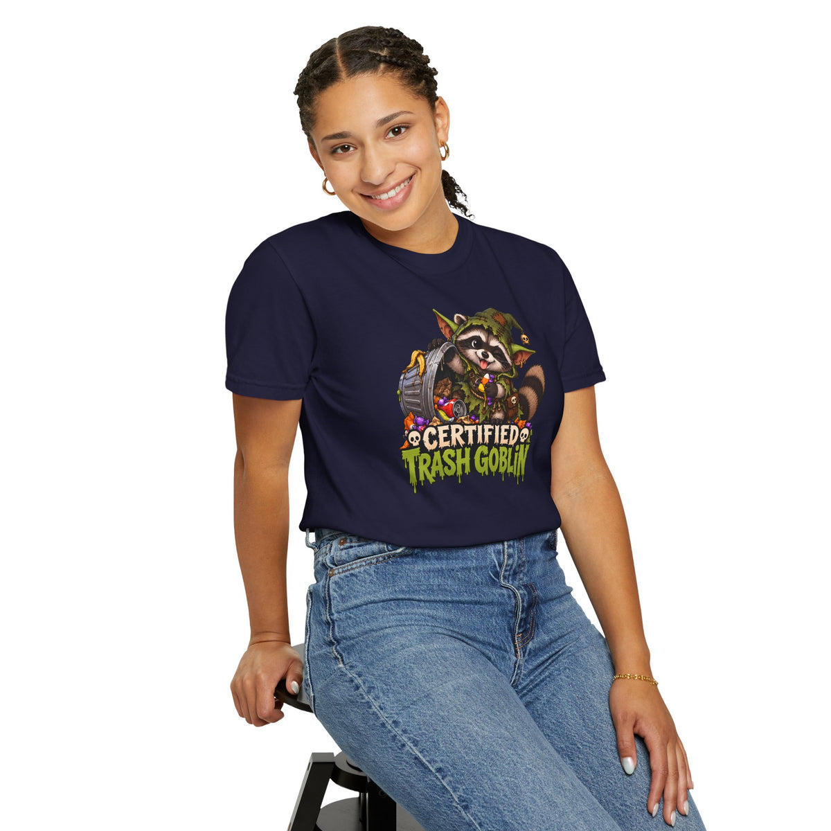Certified Trash Goblin T-Shirt — Cute Mischief Raccoon Graphic Tee