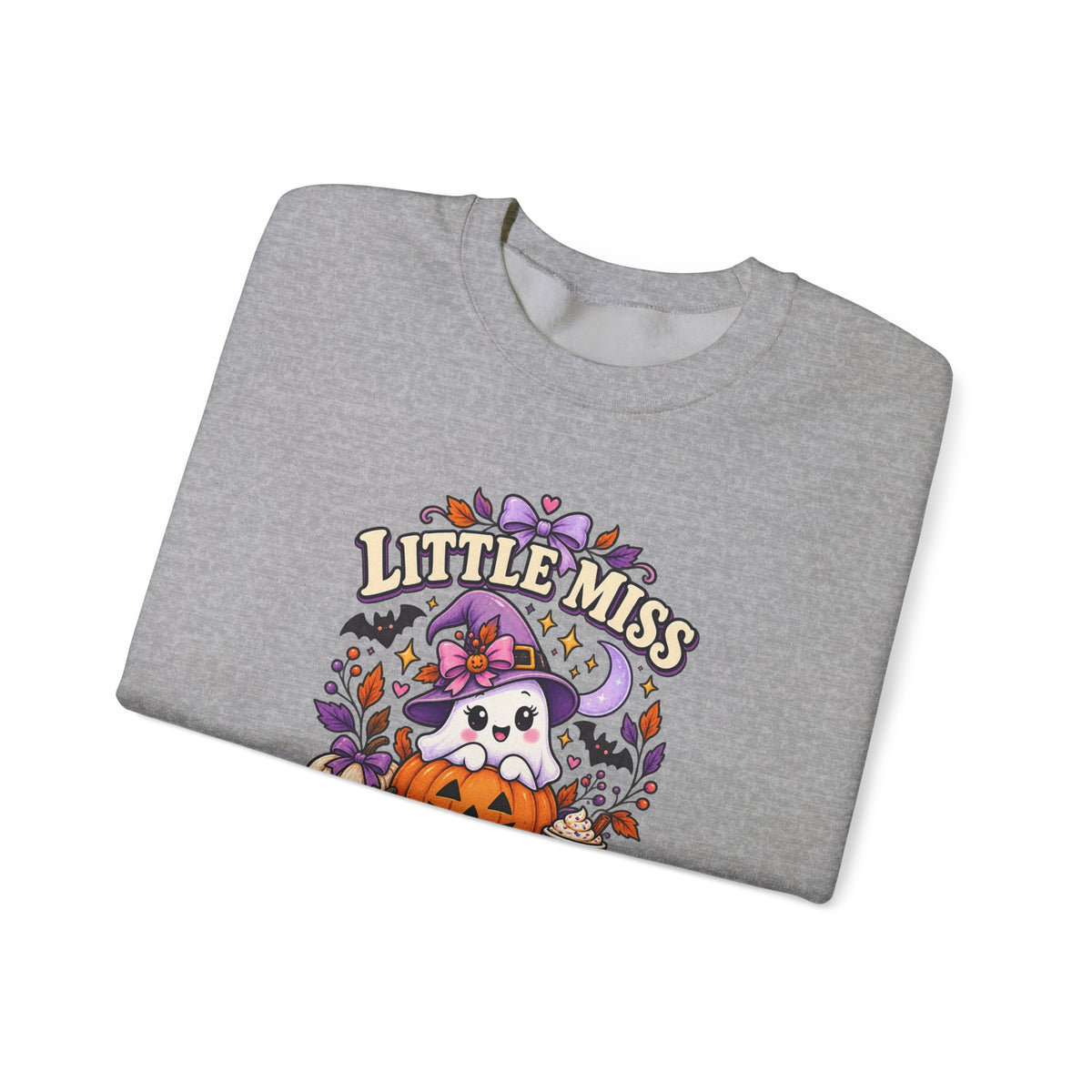 Little Miss Spooky Season Sweatshirt — Cute Halloween Ghost & Pumpkin Crewneck