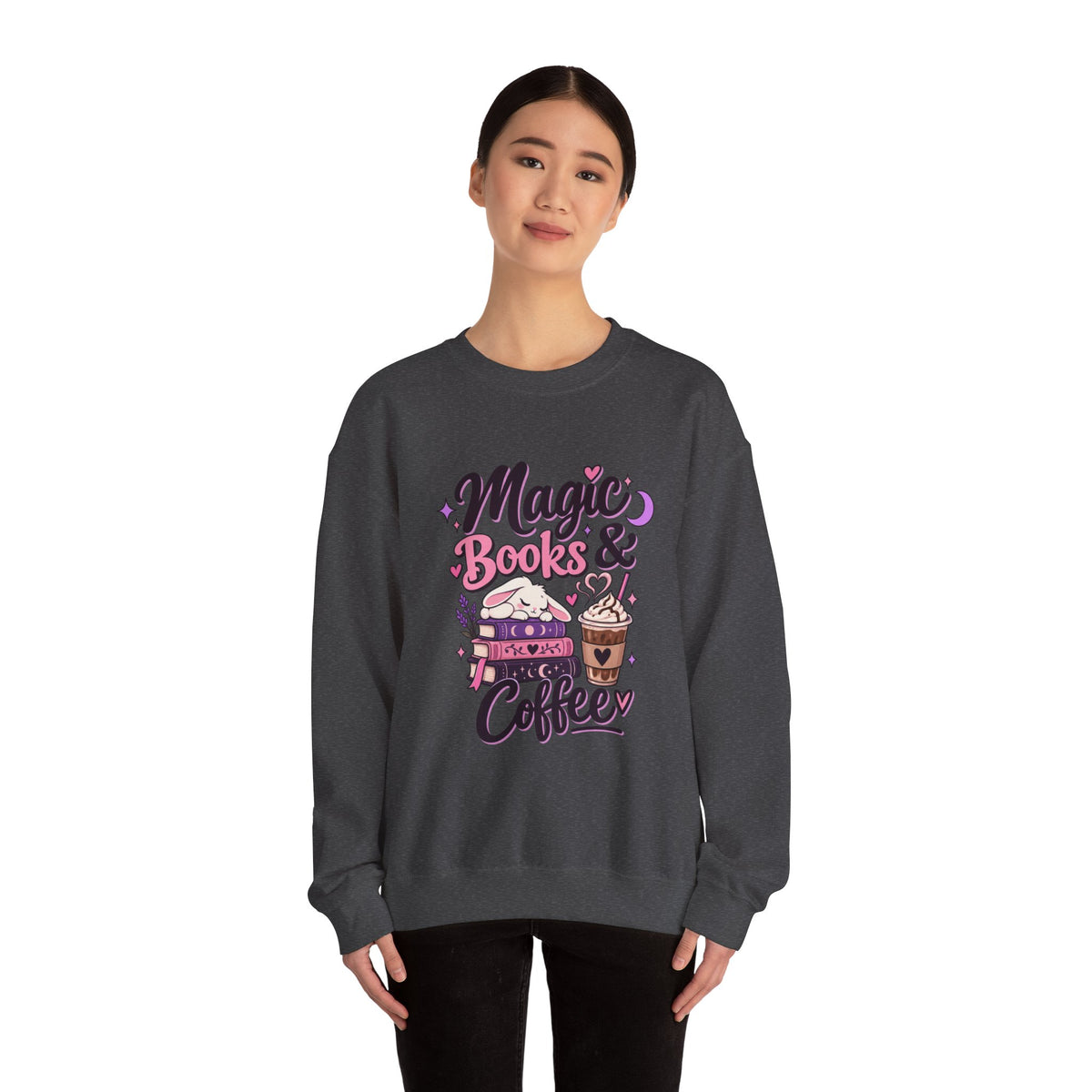 Sweatshirt — "Magic, Books & Coffee" Cozy Reading Crewneck