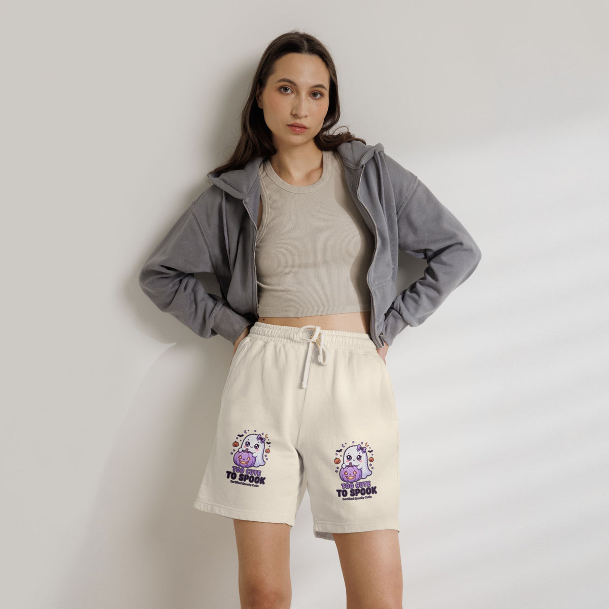 Cute Ghost 'Too Cute to Spook' Fleece Sweat Shorts