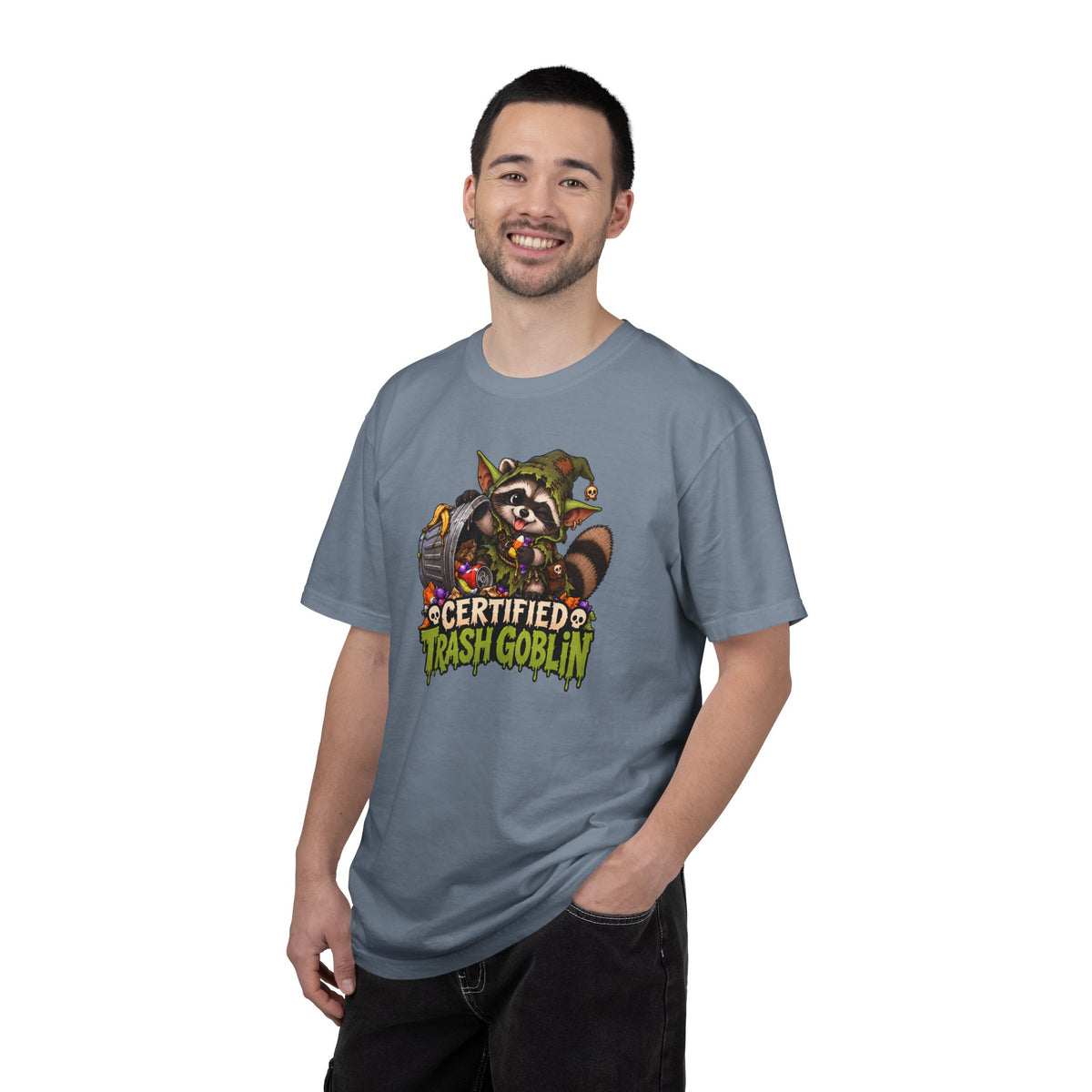 Certified Trash Goblin T-Shirt — Cute Mischief Raccoon Graphic Tee