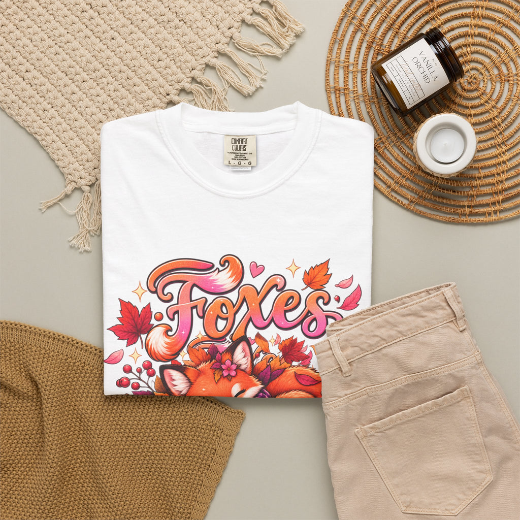 Foxes & Falling Leaves T-Shirt — Cozy Autumn Fox Graphic Tee