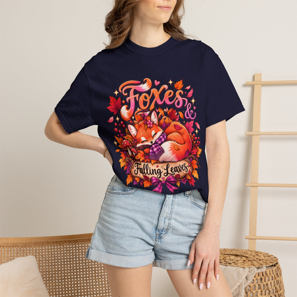 Foxes & Falling Leaves T-Shirt — Cozy Autumn Fox Graphic Tee